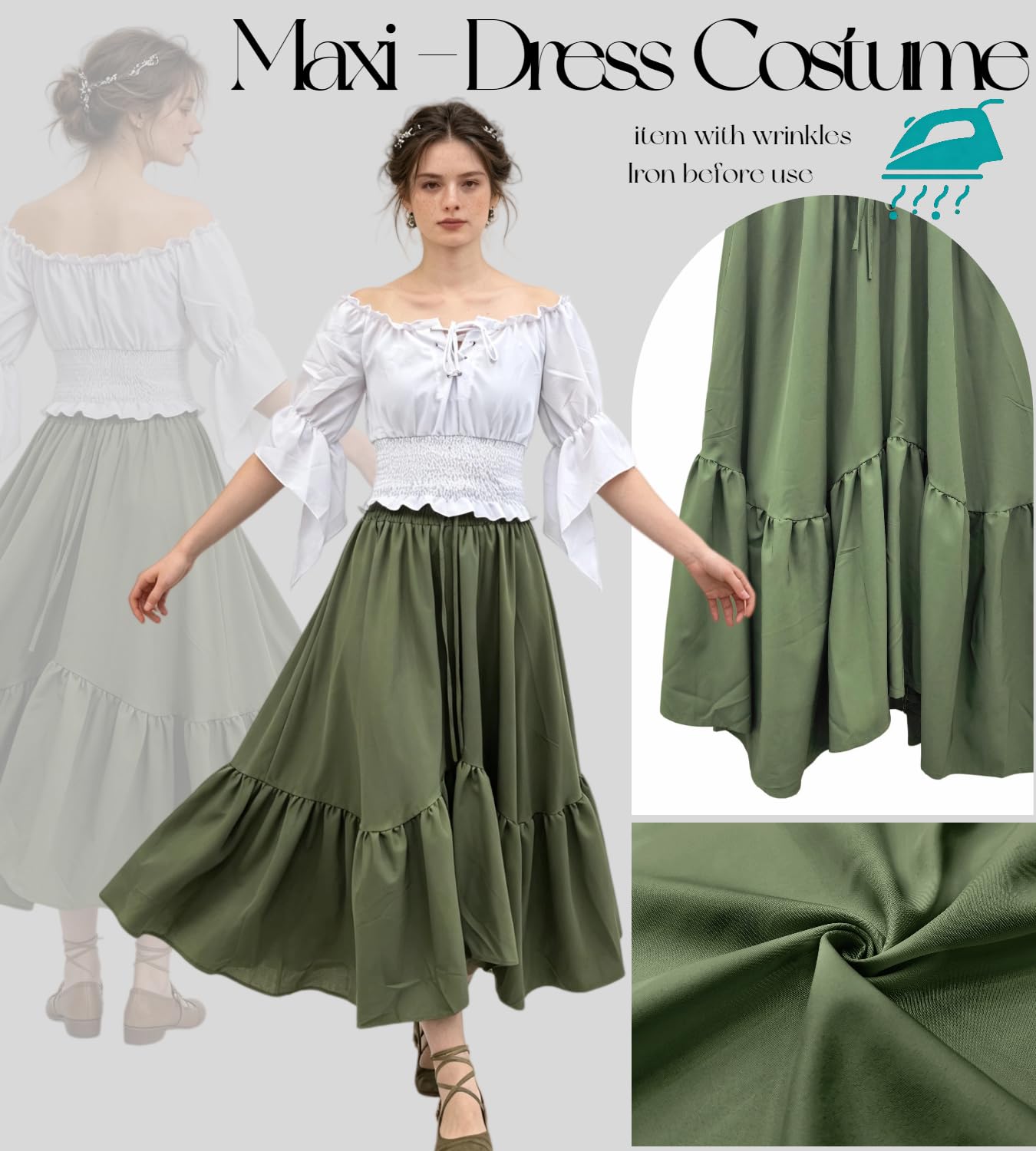 kasahara Costume Médiéval Femme Renaissance Blouse Off Shoulder Manches Évasées Jupe Corset, Déguisement Fée Pirate Sorcière Halloween Carnaval LARP