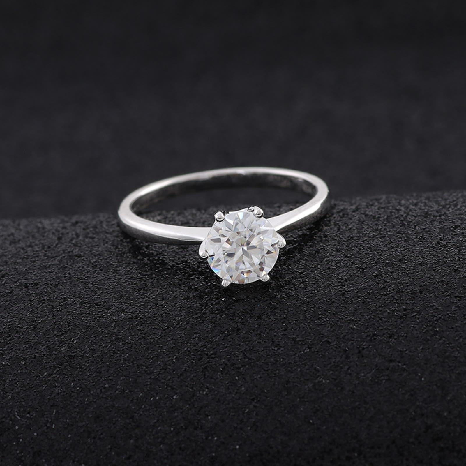 Anillo de compromiso para mujer, delicado anillo de boda, oro blanco de 9 quilates, moissanita, solitario con moissanite de 1 ct, talla 45 (14,3), popular para el aniversario de la madre