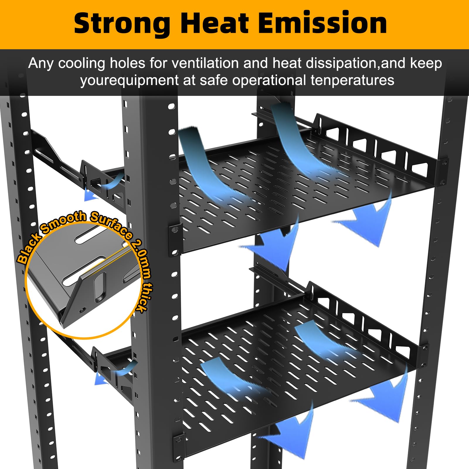 Lot de 2 étagères en rack 1U, étagère de 48,3 cm, support universel ventilé