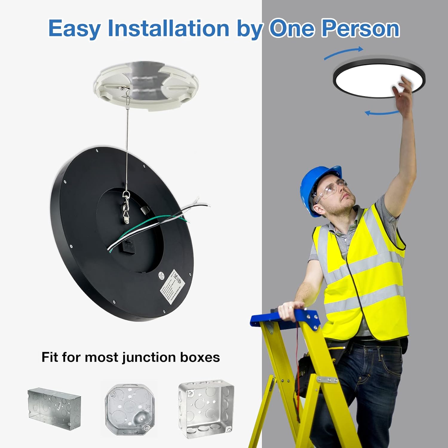 CycevSun 15.8 Inch Black Flush Mount Ceiling Light, Dimmable & 3 Color Temp Selectable, 24W, Large Low Profile, ETL