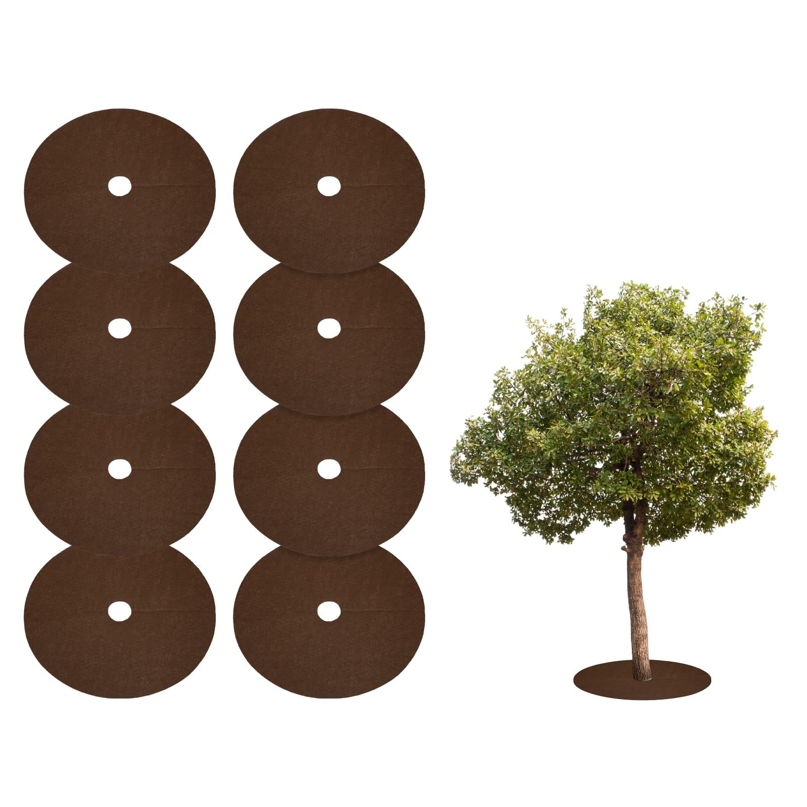 sourcing map 8pcs Tree Mulch Ring 32cm Non-Woven Round Tree Protector Weed Barrier Mat Plant Cover Rings for Weed Grass Control Root Protection, Brown