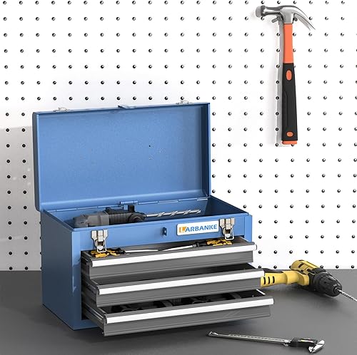 Miniatura 2 de LARBANKE Caja de herramientas portátil con 3 cajones y bandeja de almacenamiento superior, gabinete con cerradura de seguridad de acero, caja de