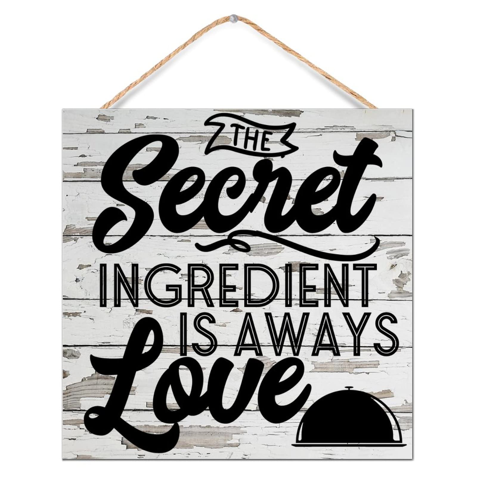 The Secret Ingredient Is Aways Love Wooden Sign Family Wall Art Decor Hanging Funny Kitchen Quote Signs Custom Wooden Plaque Sign for Dinning Room Bathroom Pantry 12x12in