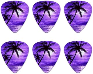 Purple Sunset Beach Palm Tree Hawaii Paradise Novelty Guitar Picks Medium Gauge - Set of 6