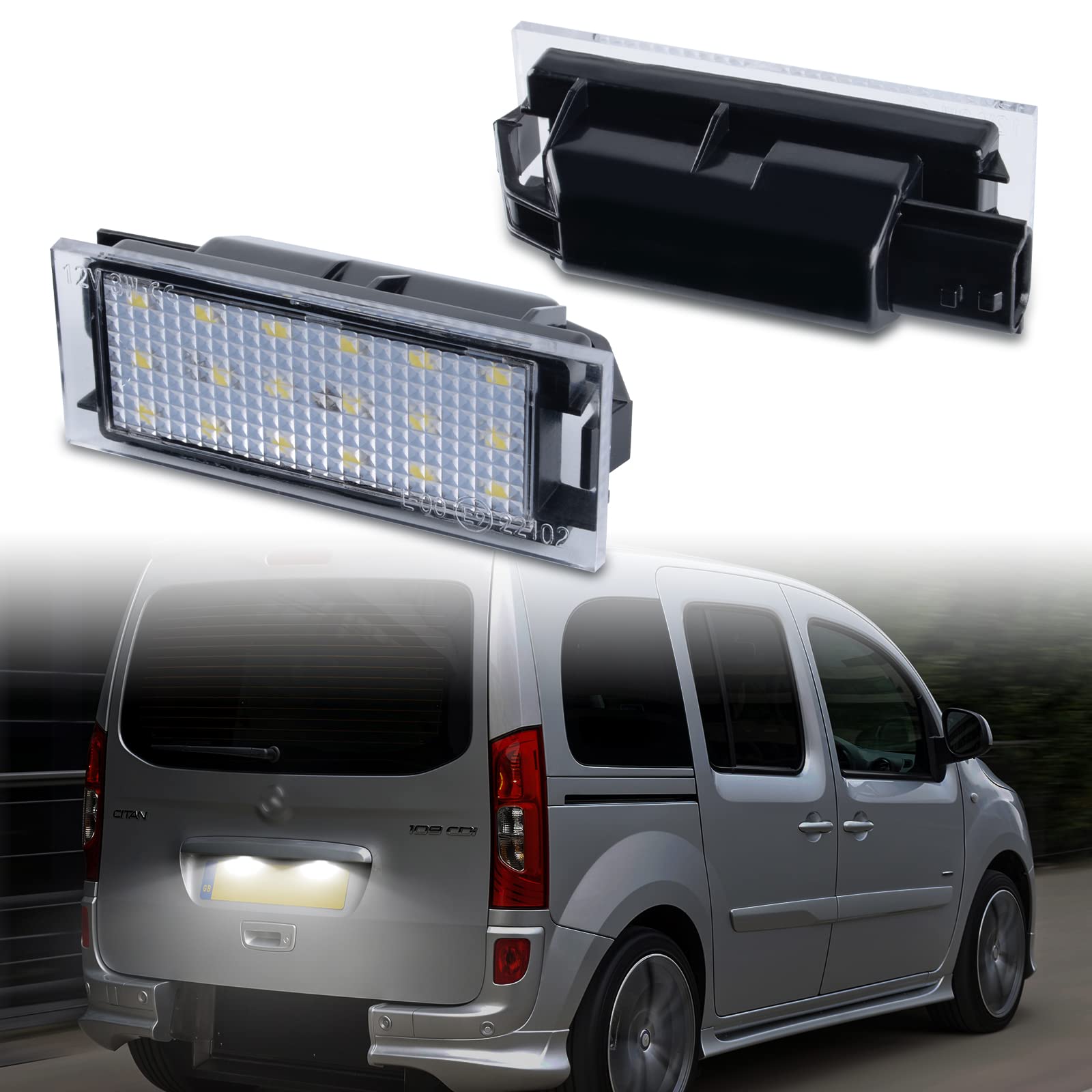 POPMOTORZ LED Luci targa, 2 Pezzi Luce targa LED con Canbus Senza Errori per Mercede-s Benz Citan Kombi 415 Smart Forfour Schrägheckn 453 Brabus R-enault Vel Satis Twingo 2 Clio 3 Clio 4 Espace 4