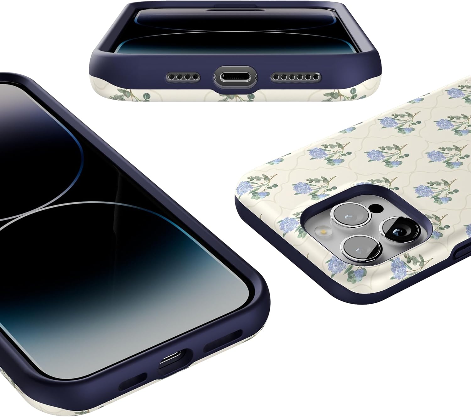 Casely iPhone 14 Pro Case | Vintage Garden | Blue Hydrangea | Bold Protective Design | Compatible with MagSafe