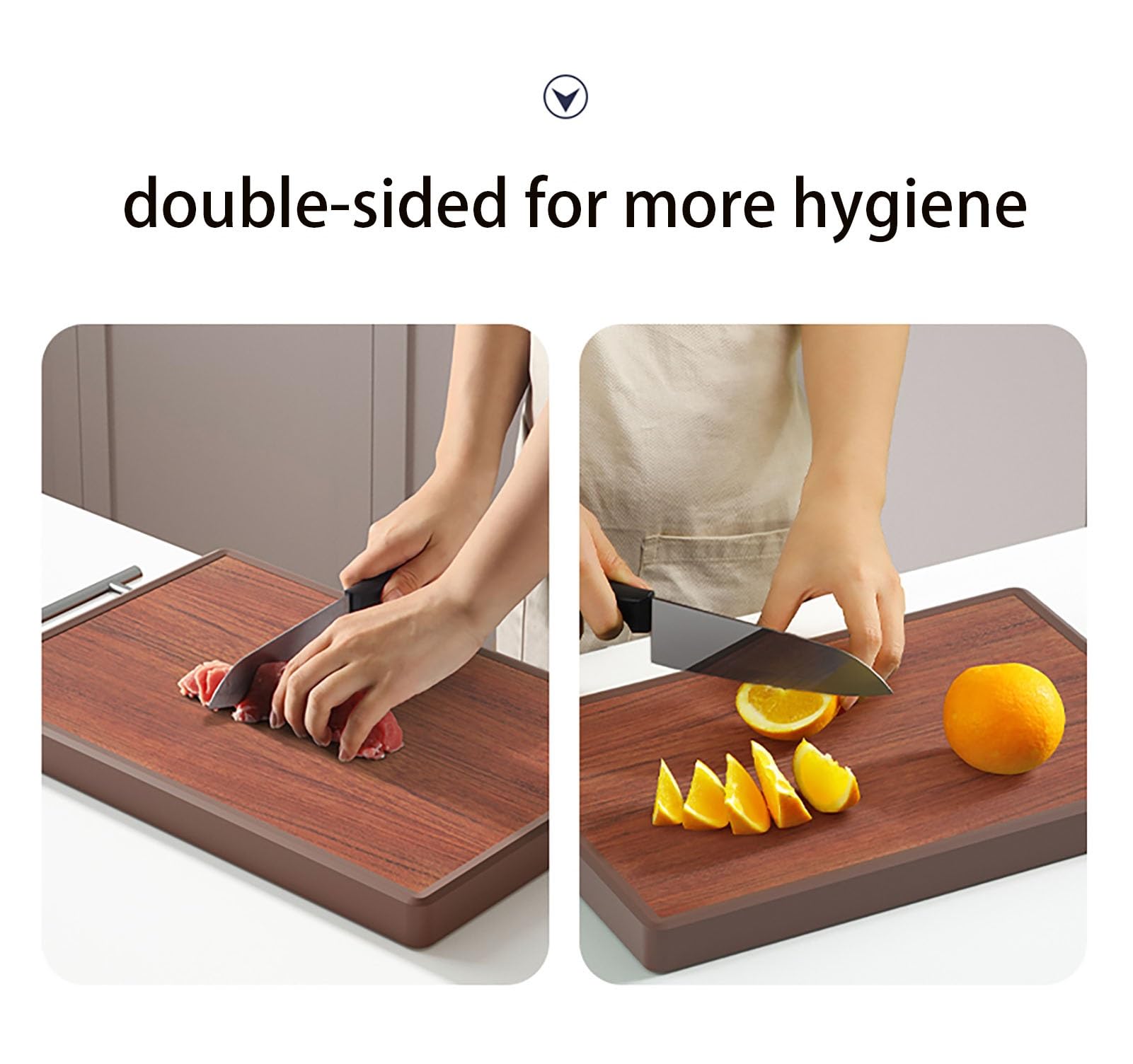 Tabla de cortar de madera grande de doble cara con mango, dobladillo antideslizante, fácil de limpiar, tabla de cortar de cocina de 16,5 pulgadas, 38 cm/15,0,Tabla de cortar(40cm/15.7in)