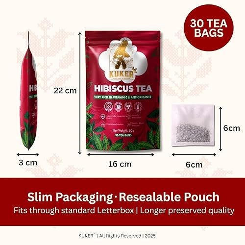 Miniatura 3 de Hibiscus Tea  30 Tea Bags  Premium Hibiscus Flower Herbal Tea  Rich in Vitamin C & Antioxidants  Caffeine-Free  Non-Bleached Bags in Resealable