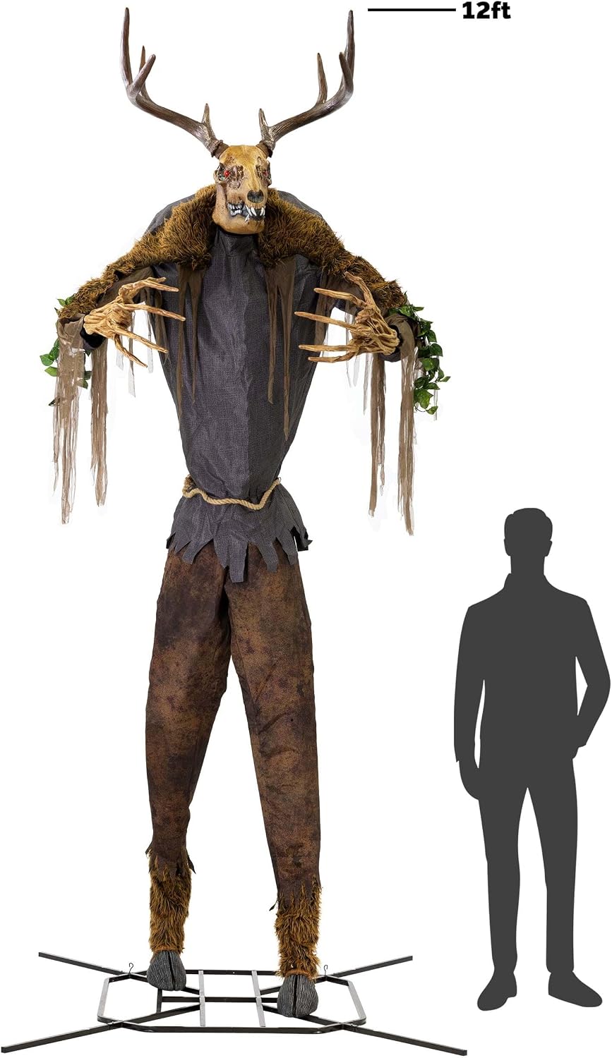 Fun Costumes Towering Wendigo Animatronic Halloween Decoration 12FT Tall with Glowing Eyes Moving Head and Arms