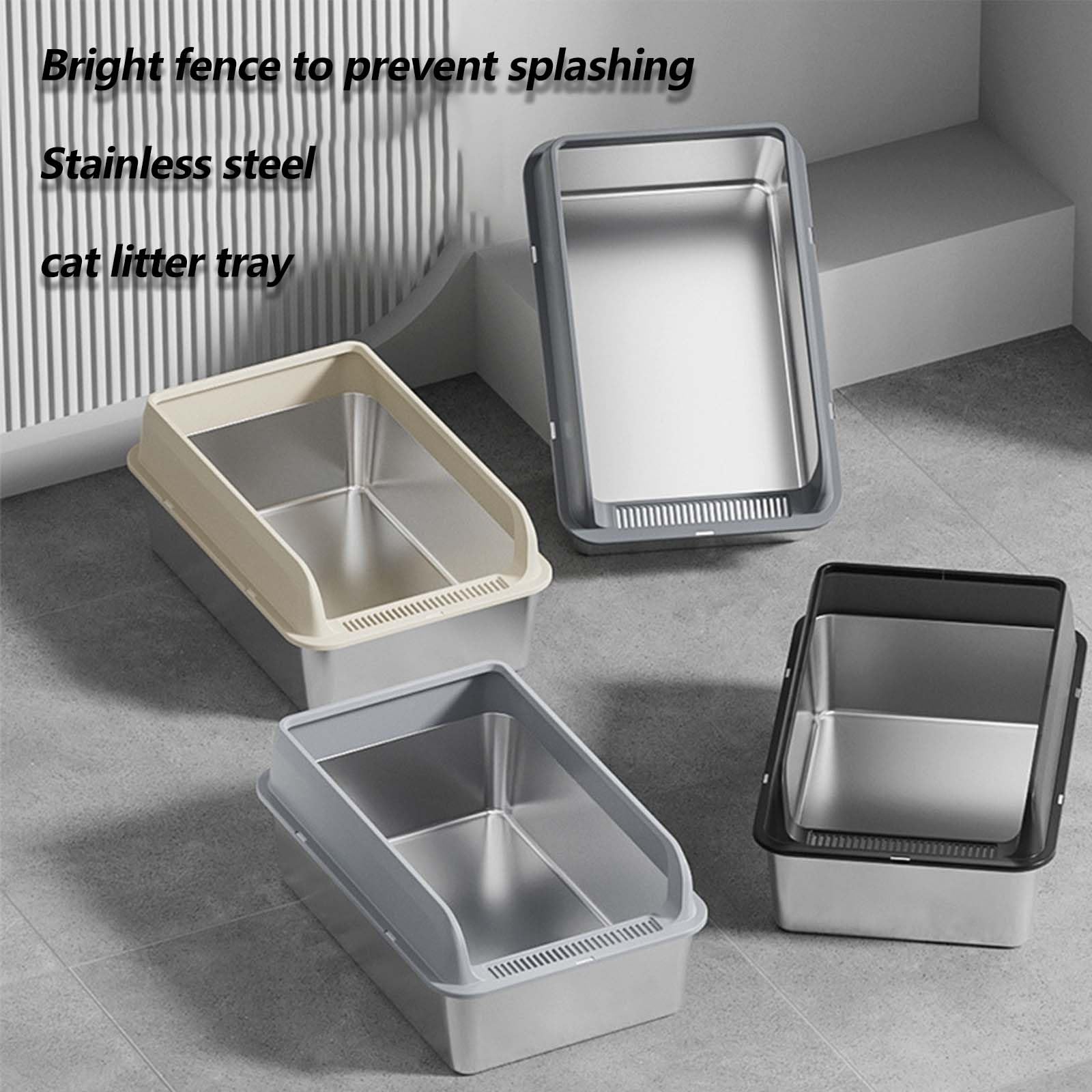 Lettiera per Gatti in Acciaio Inossidabile con Coperchio, Coperchio a Fogli mobili lettiera ad Ingresso Superiore con lettiera a Strato di lettiera, Non appiccicoso, Non Odor, Facile Pulizia Gray