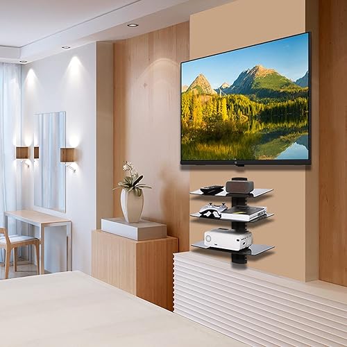 Miniatura 8 de WALI Estantes flotantes para centro de entretenimiento, soporta hasta 7.98 kg, estante de TV con vidrios templados reforzados para reproductores de
