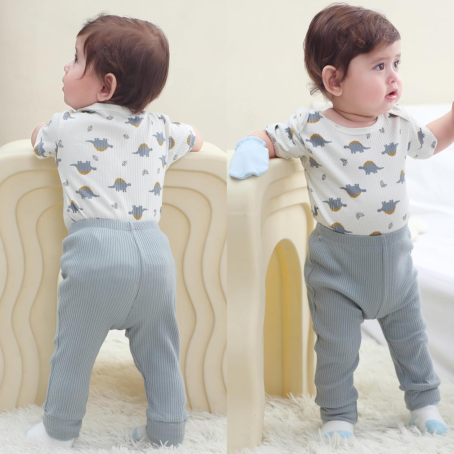 Baby Bodysuit and Pant Set 6-pcs Ribbed Soft Infant Boy Girl Clothes Outfits - Image 2