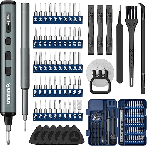 STREBITO Mini Electric Screwdriver Set, 67 in 1 Electric Precision Screwdriver - 50 S2 Magnetic Bits, 5 Torque Settings, 4 LED Lights, Electric Screwdriver Kit for PC Phone Laptop Camera Electronics