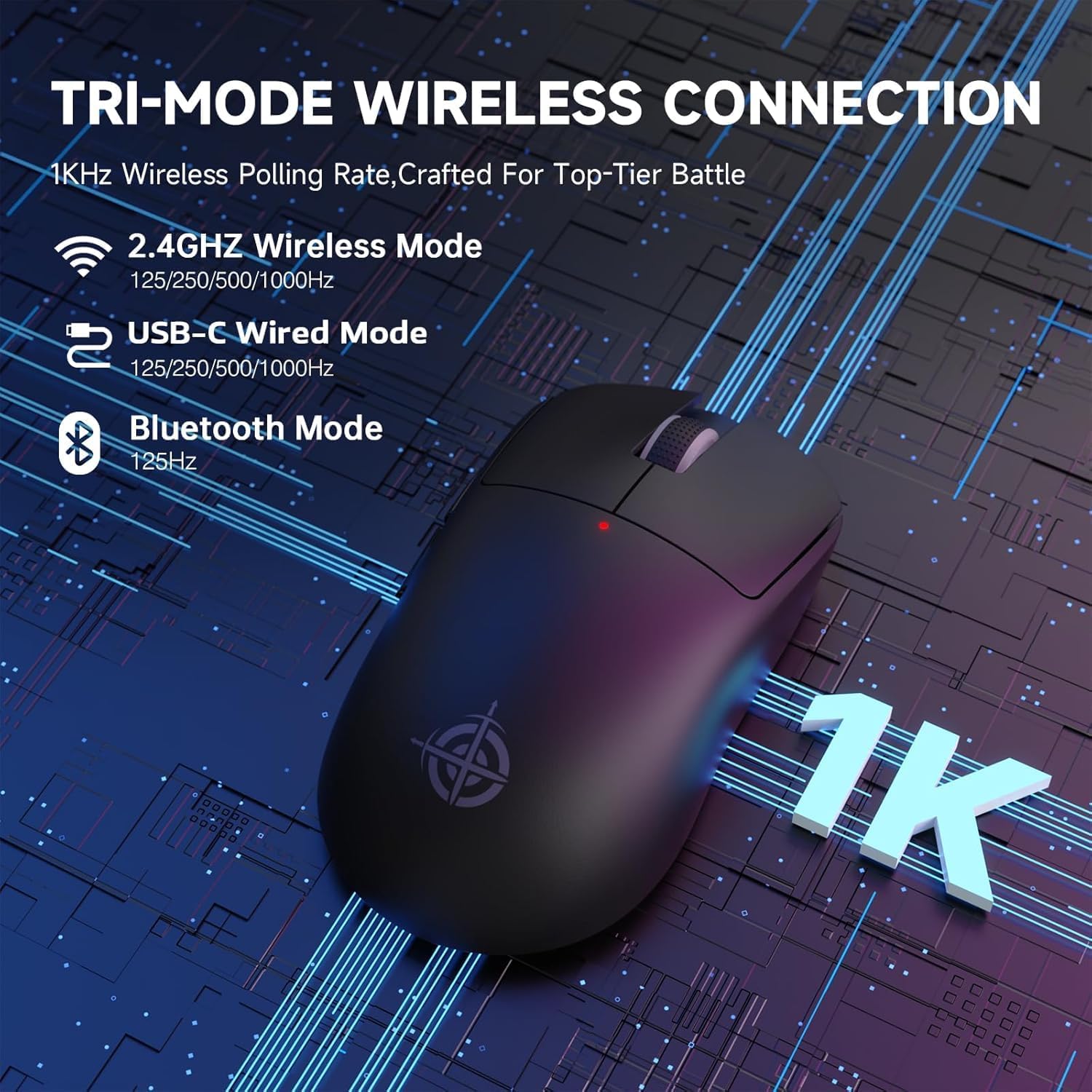 ATTACK SHARK×Magic-Refiner G6 Wireless Gaming Mouse Tri-Modes Connection 2.4G/BT/USB-C 24000 DPI 1000Hz Polling Rate with Anti-Slip Grips,750mAh Battery Gaming Mice for Laptop/PC/Mac Gamer Black
