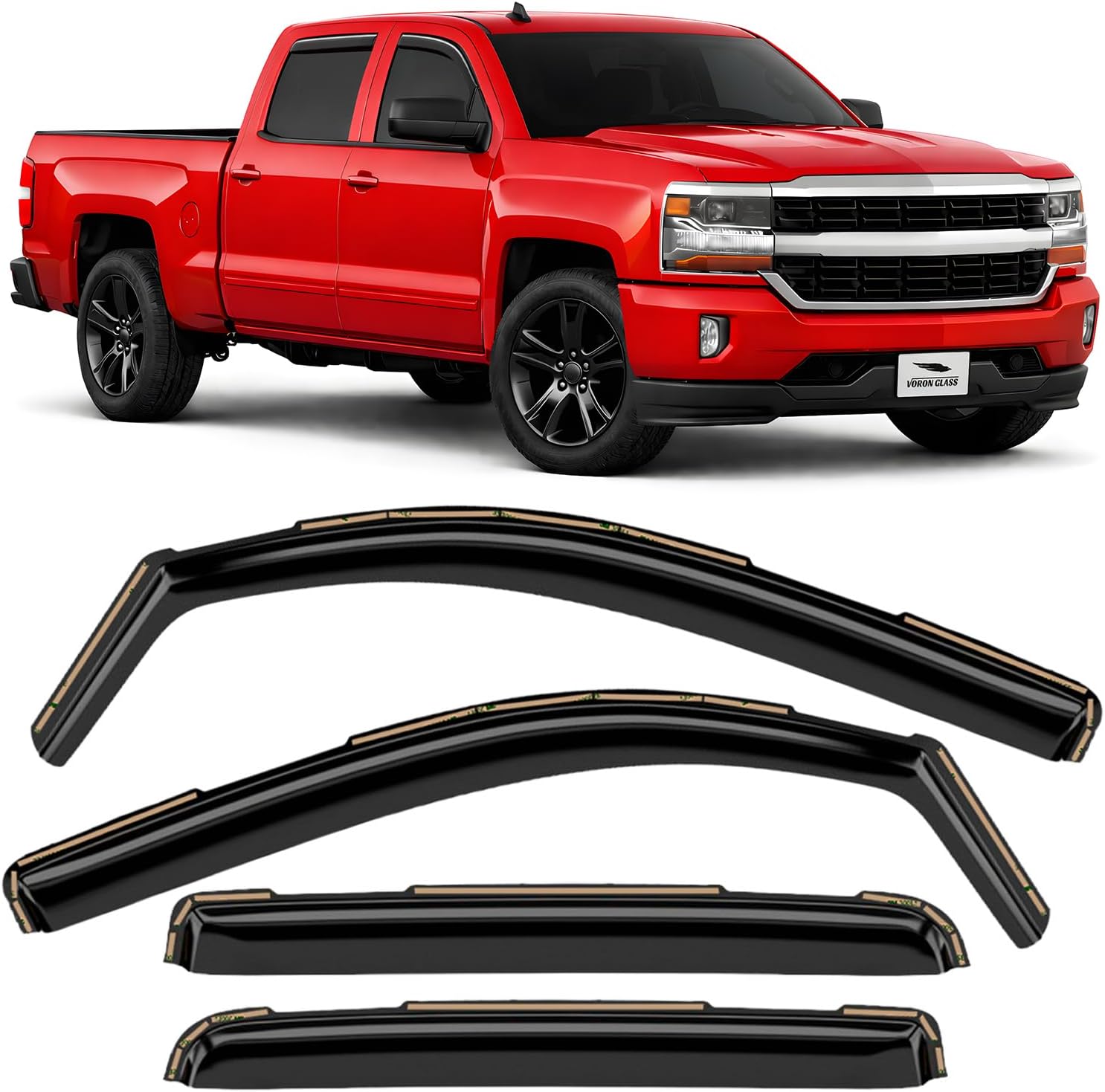 in-Channel Extra Durable Rain Guards for Trucks Chevrolet (Chevy) Silverado/GMC Sierra 2014-2018 Crew Cab, Window Deflectors, Vent Window Visors, 4 Pieces - 220009