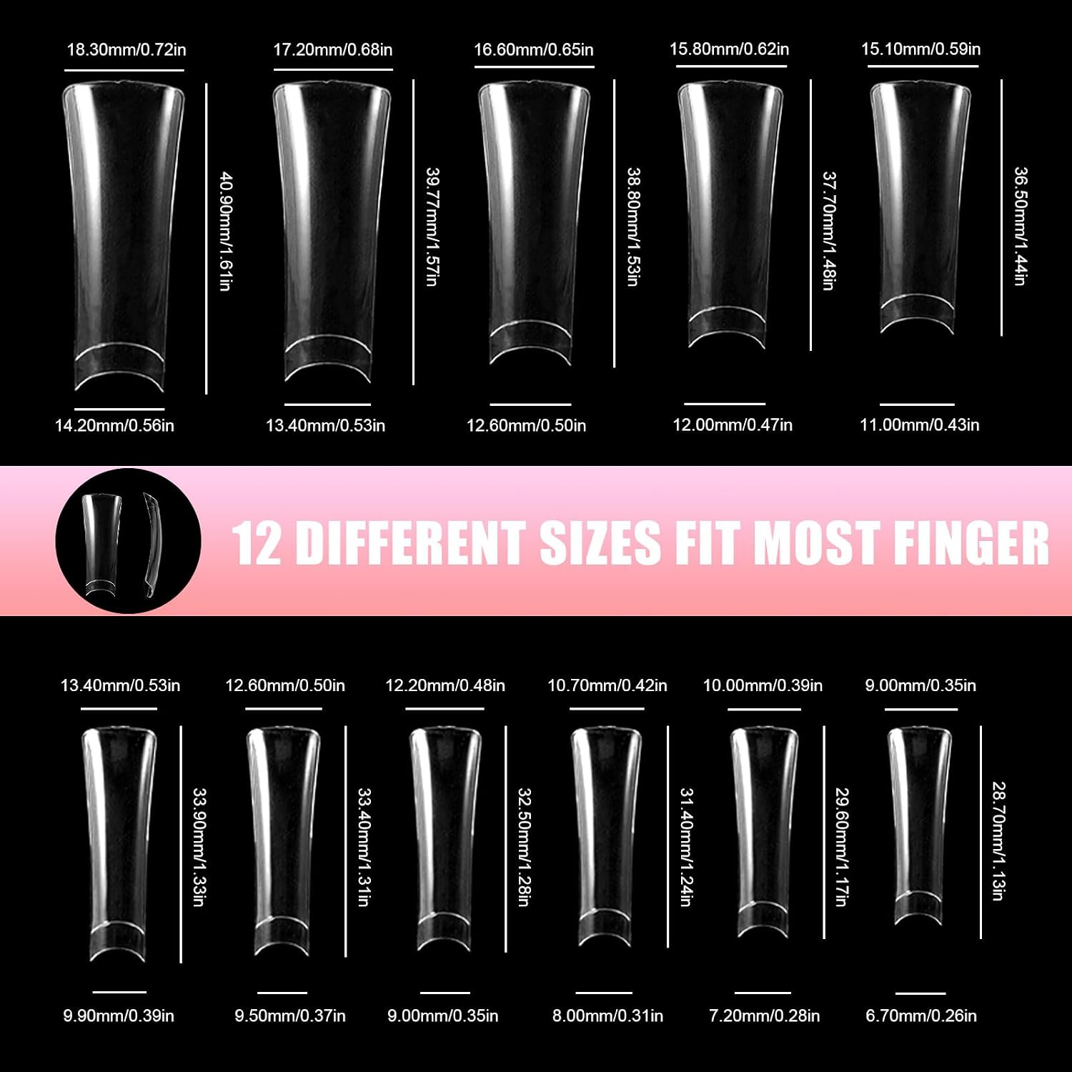 504Pcs Press On Duck Nails Tips, Long Duck Nail Tips Clear Acrylic Nail Tips Curved Half Cover, Acrylic Nails Tips Nail Press On Tips False Extensions Press On Tips 2000s With Box For Y2k Nail Salon