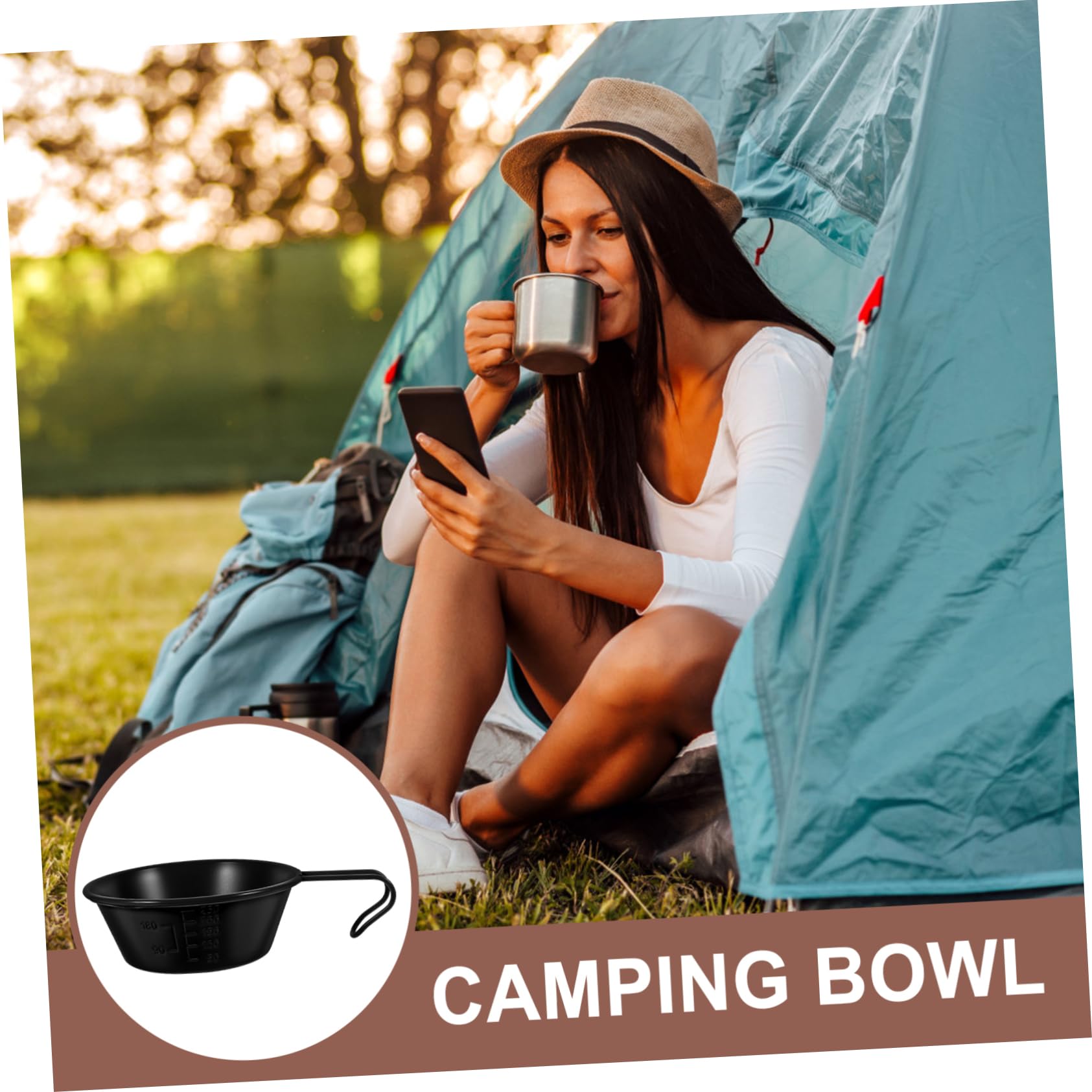 IWOWHERO Stainless Steel Camping Bowl Compact Outdoor Instant Noodles Dish with Hollow Handle for Easy Storage for Hiking Fishing and Picnics Lightweight and Durable