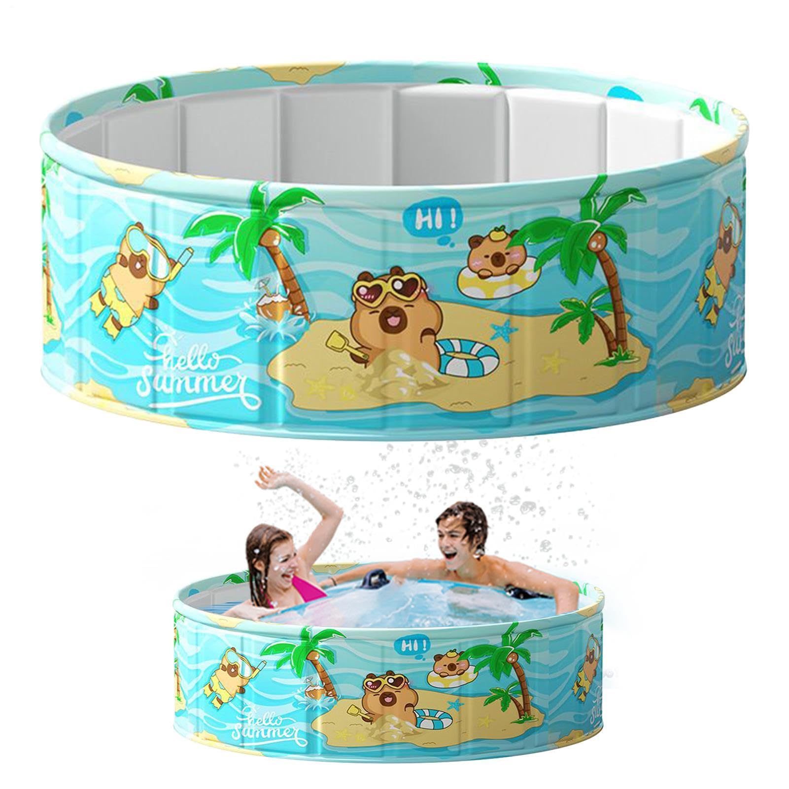 Foldable Swimming Pool | PVC Non-Inflatable Waterproof Bath Basin | Kids Swimming Pool | for Boys Girls Pets Outside Indoor Garden Backyard Terrace Beach Lawn Water Party