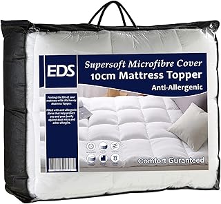 Mattress Topper Protector King Size Bed 10cm Thick Hotel Quality Hollow Fibre Filled Box Stitched Quilted Bed Topper Pad with Strong Corner Elastic Straps (King - 152 × 200 CM)