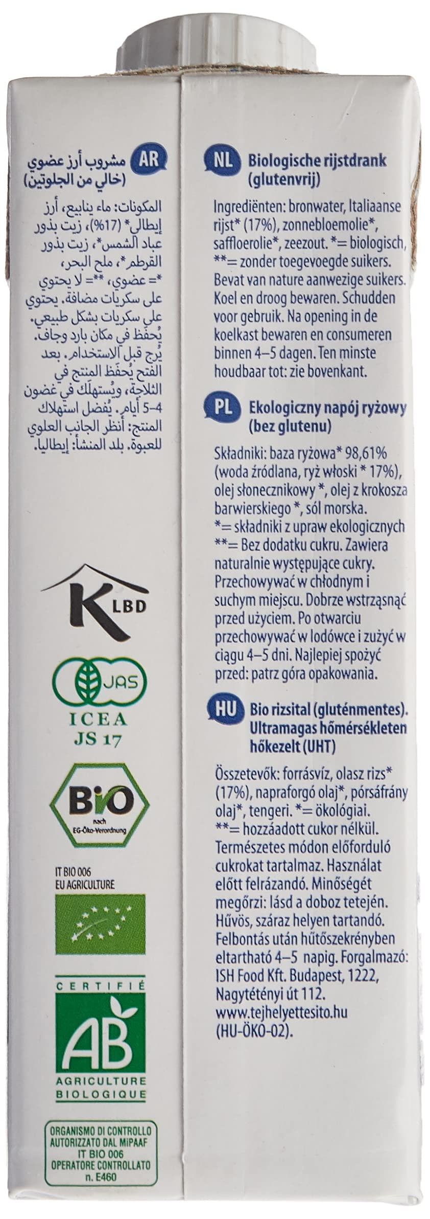 Bevanda di riso naturale senza glutine 250ml EKO The Bridge