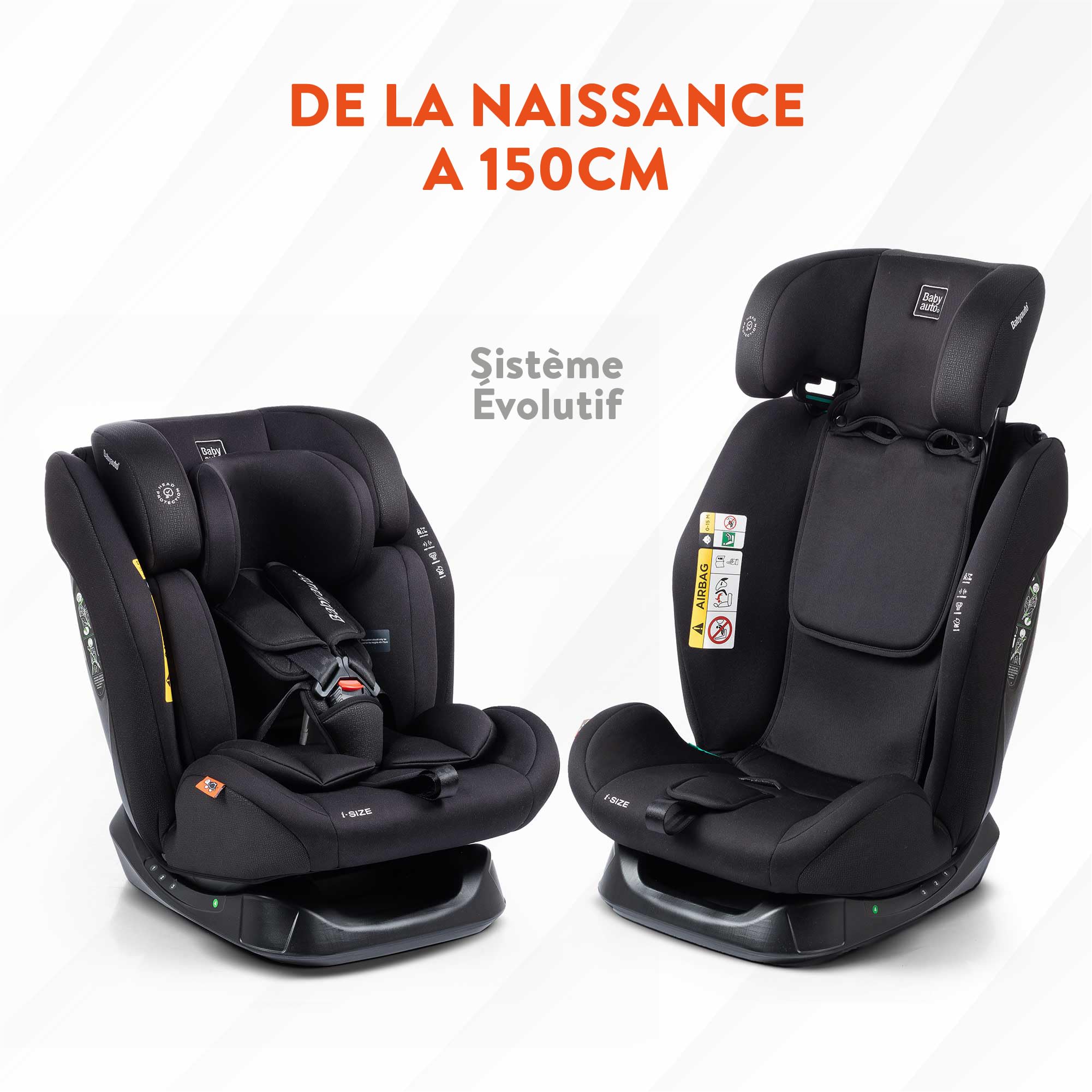 BABYAUTO - Siège auto LOLO 40-150 cm - Age : de la naissance à 12 ans - Taille I - Reverse jusqu'à 105 cm, environ 4 ans - Sans Isofix - Noir (STONE GREY)
