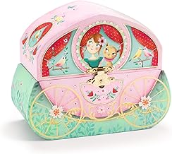 DJECO Musical Box in Carriage - Elegant Jewellery and Secrets Storage - Harmonious Melody - Covered with Paper and Soft Velvet Interior, Mirror - Decorative Princess