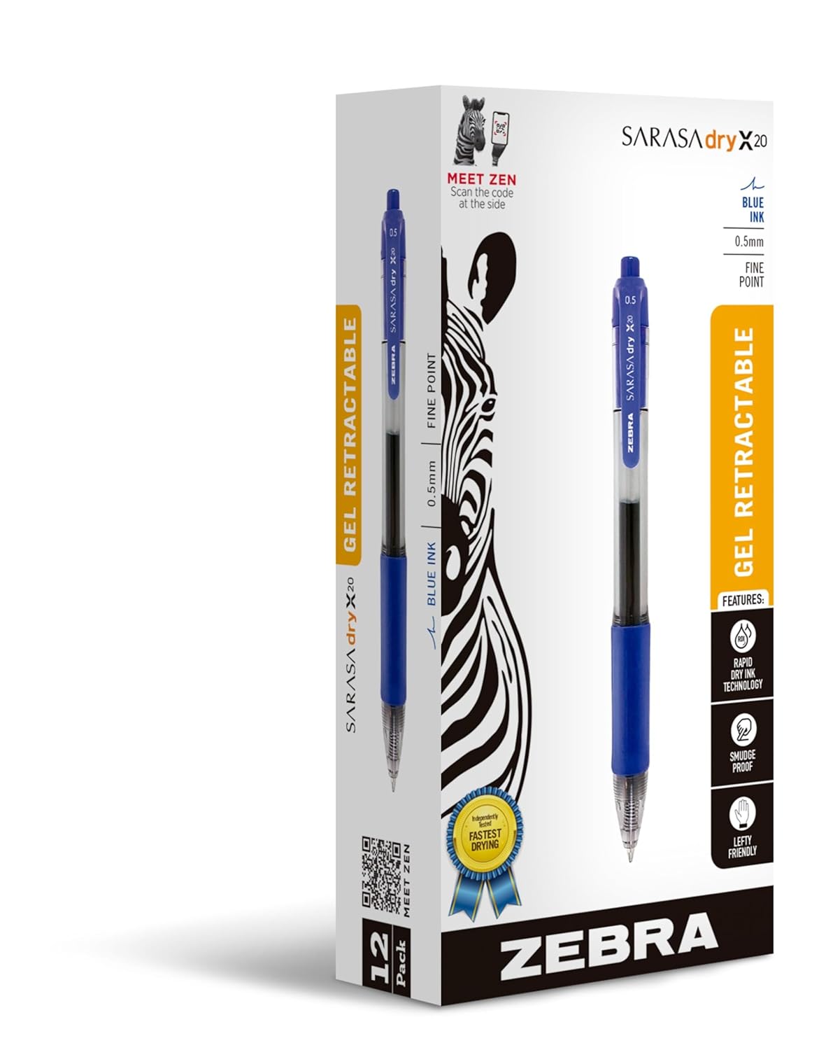 Zebra Pen Sarasa Dry X20 Retractable Gel Pens 0 7mm Medium Point Blue Ink with Rapid Fast Dry