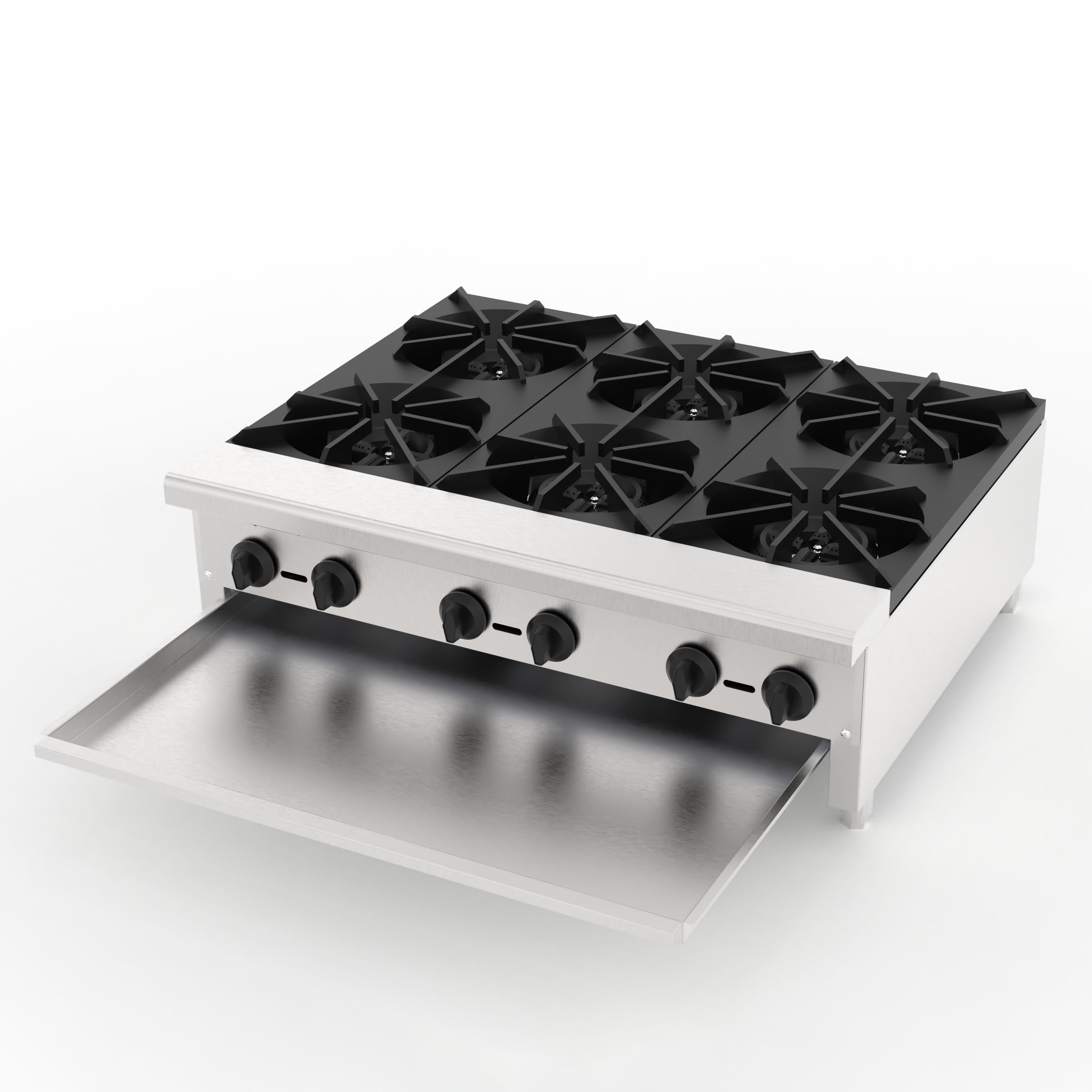 Commercial Gas Stove with 6 Burners, Freestanding Propane and Countertop Natural Gas Range Stove, Stainless Steel Hot Plate, Commercial Cooking Equipment for Restaurant Kitchen, 168,000 BTU
