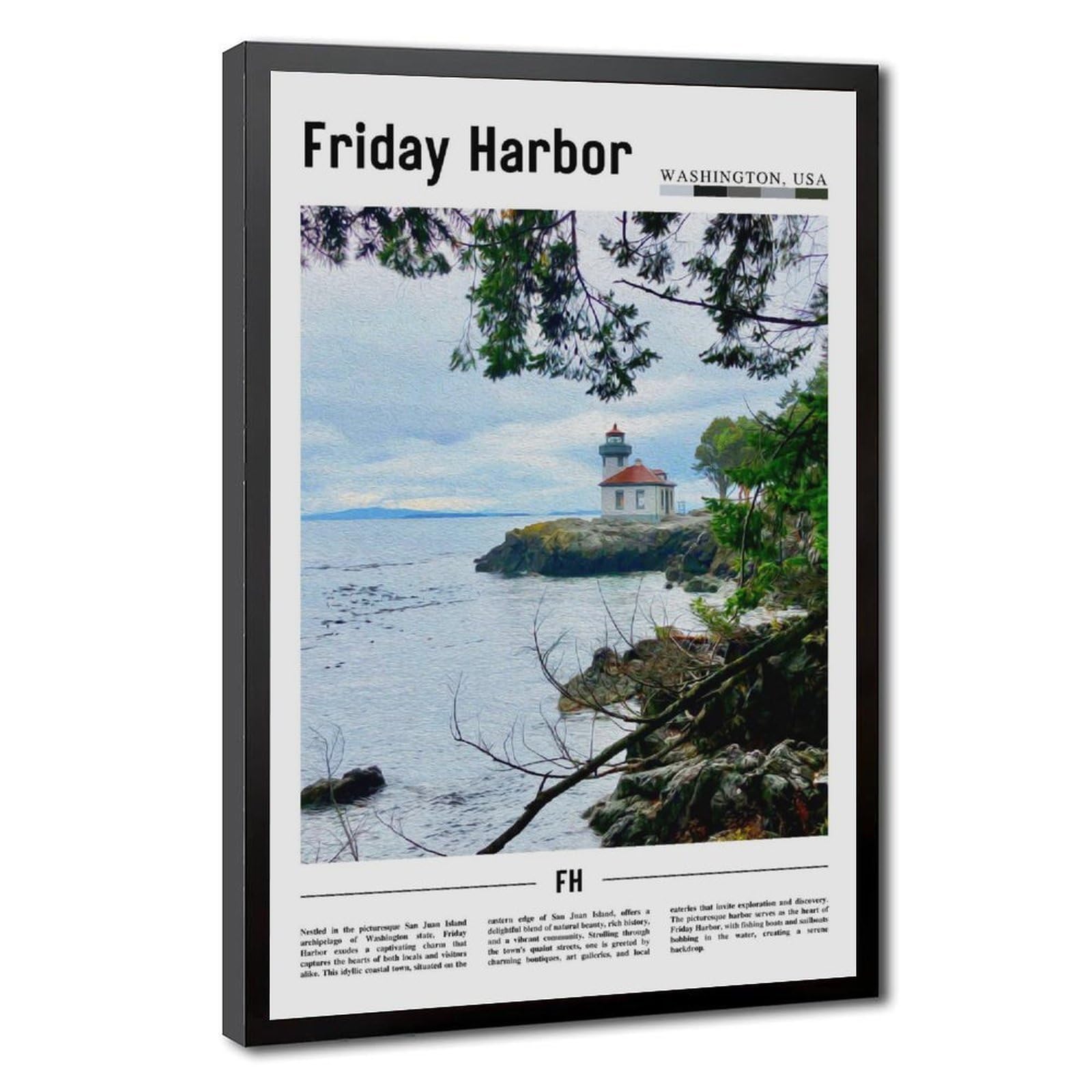 Wcyb Black Frame Friday Harbor Washington The United States Of America Scenery Travel Prints Posters Canvas Deco Paintings Wall Art For Office Living Room Hangable Fra