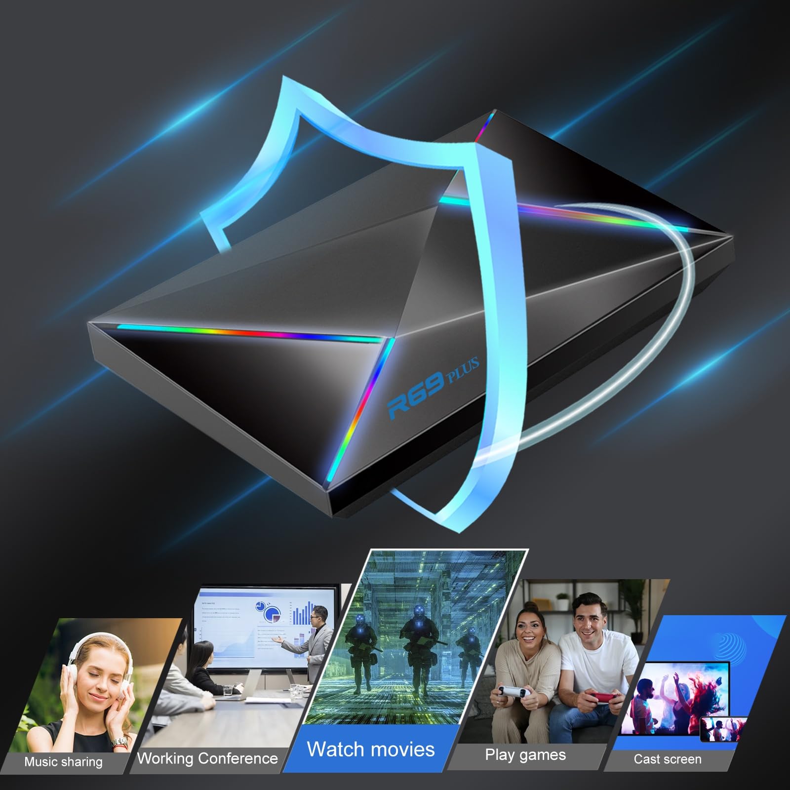 Android 14.0 TV Box, Android Box 2GB RAM 16GB ROM WIFI6 1000M Ethernet 4K 8K HDR10 Chipset Allwinner H728, supporto 2.4G/5.8G Dual WiFi BT5.0 USB 2.0 USB 3.0 TV Box Android