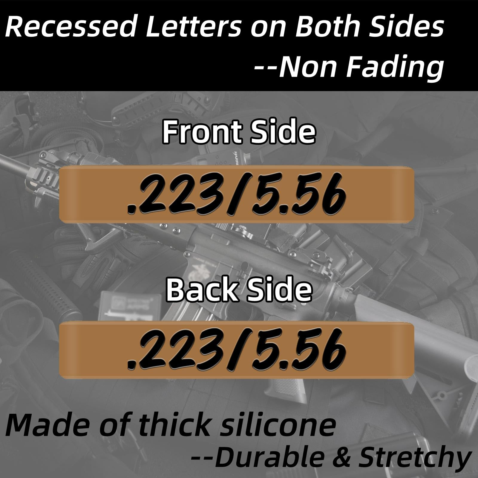 12 Pack Magsaddle .223/5.56 Magazine Marking Bands .223Cal 5.56mm Ammo Caliber Label Bands Identification Marker Holster Accessories (FDE - Black)