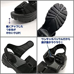 【MBT】 ブラックスポーツサンダル 厚底ソール レディース cs T&P サンダル 軽量厚底ソール ゴールドベルトスポーツ