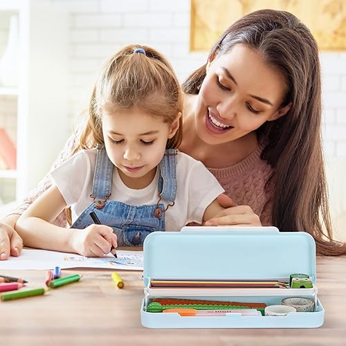 Miniatura 3 de BTSKY Little Duck - Caja de lápices de plástico de doble capa, organizador de caja de plástico con tamaño compacto para lápices, borradores, clips