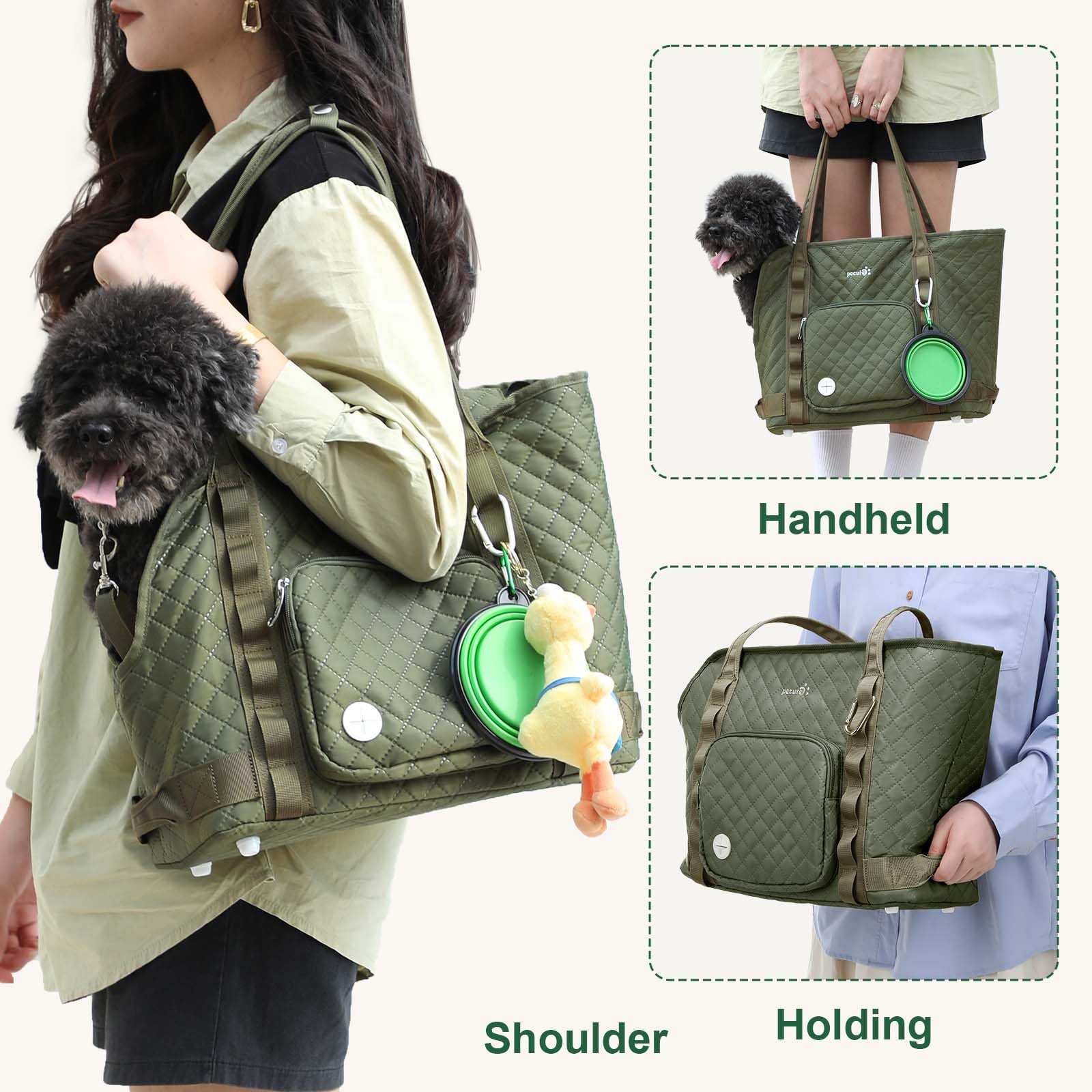 Pecute Trasportino per Cani, Trasportino per Animali Domestici Con Tasche per Cani di Piccola Taglia, Trasportino Leggero per Cani e Cuccioli, Gita, Viaggio, Veterinario, Verde