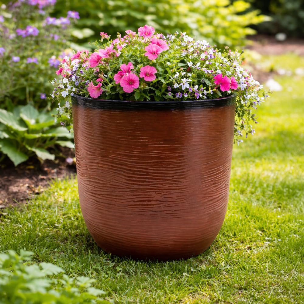 Gardening Naturally Burnt Orange Cactus Recycled Ceramic-Effect Planter – Frost-Proof And Uv Resistant, 34.9Cm X 35Cm By Flowersea (Burnt Orange)
