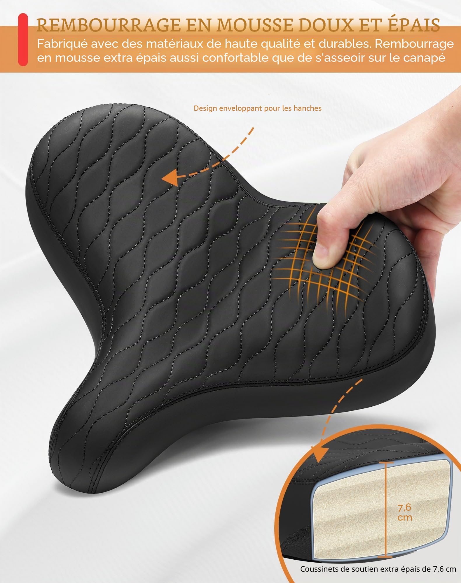 CDYWD Selle de Velo Ultra Confortable Homme et Femme, Extra Large, Épaississant, avec Suspension, Ergonomique Rembourrage Doux, Selle Confort Velo pour VTT, Vélo de Ville, Ebike, Vélo Stationnaire