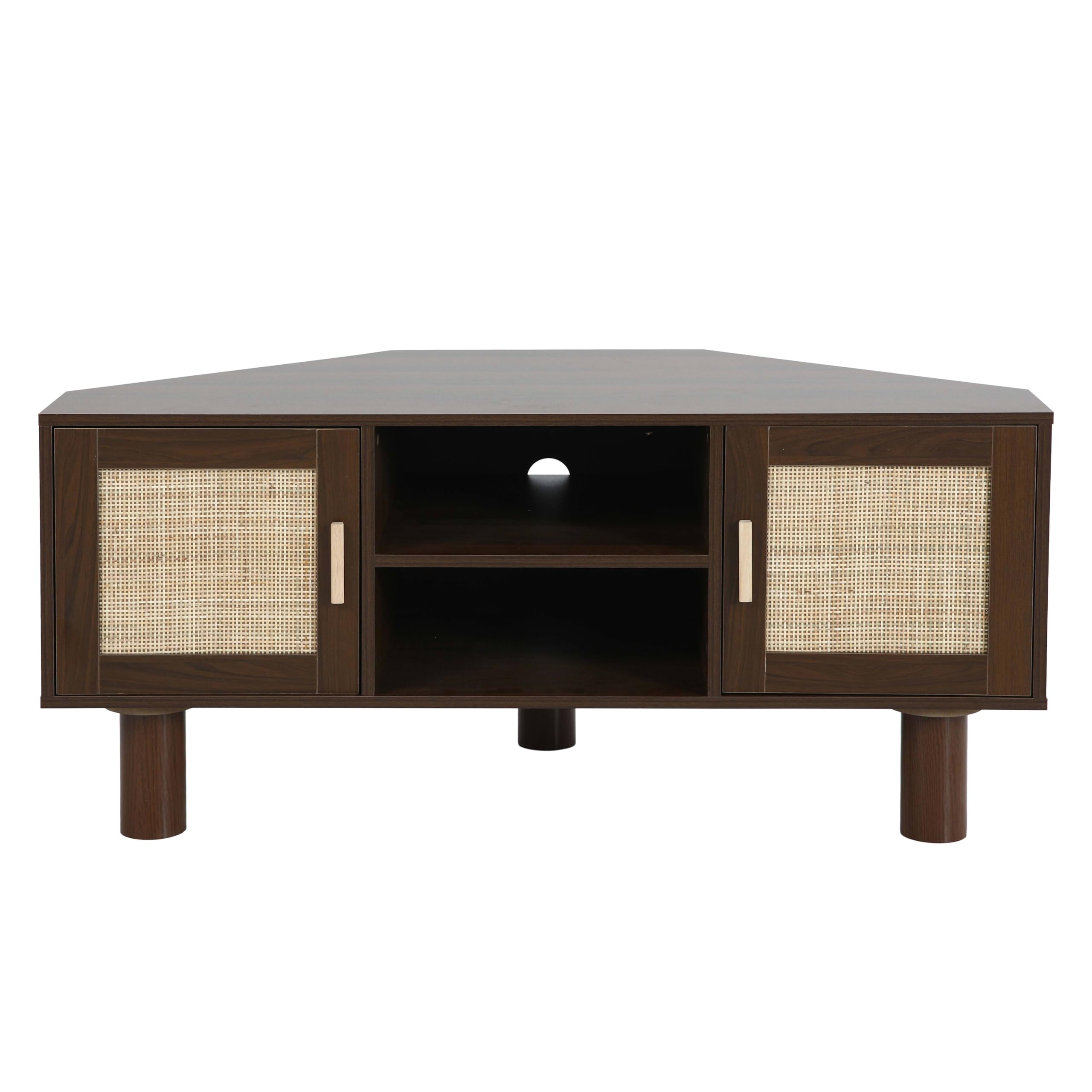 Oviala Meuble TV d'angle 120 cm en rotin synthétique scandinave Bois foncé