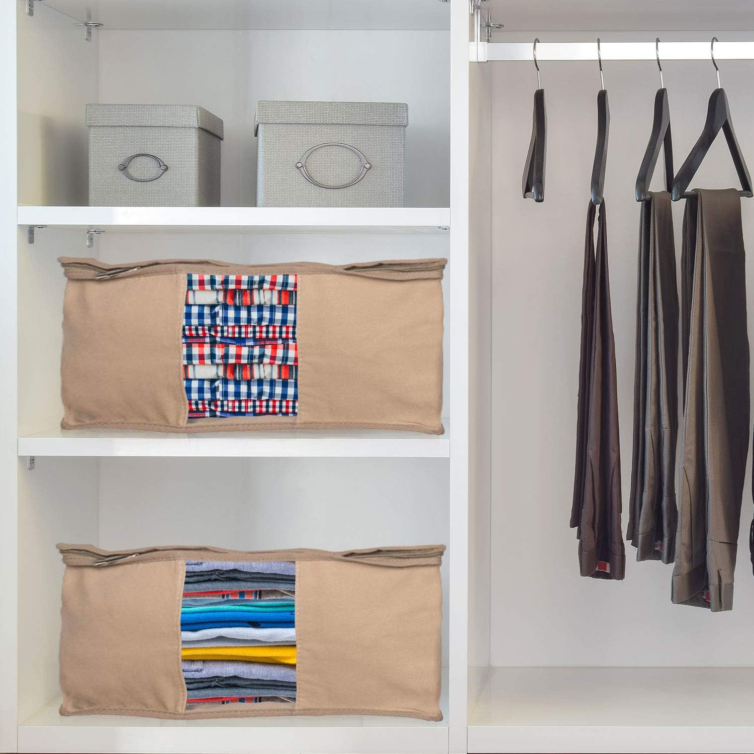 Clothes Storage Bag Organizer with Cedar Insert to Protect from Moth, Moist, Dirt, Dust etc. - Set of 2 Bags for Clothes, Sweaters, Beddings, Blanket, Blouses and More –Underbed Storage Moth Bag