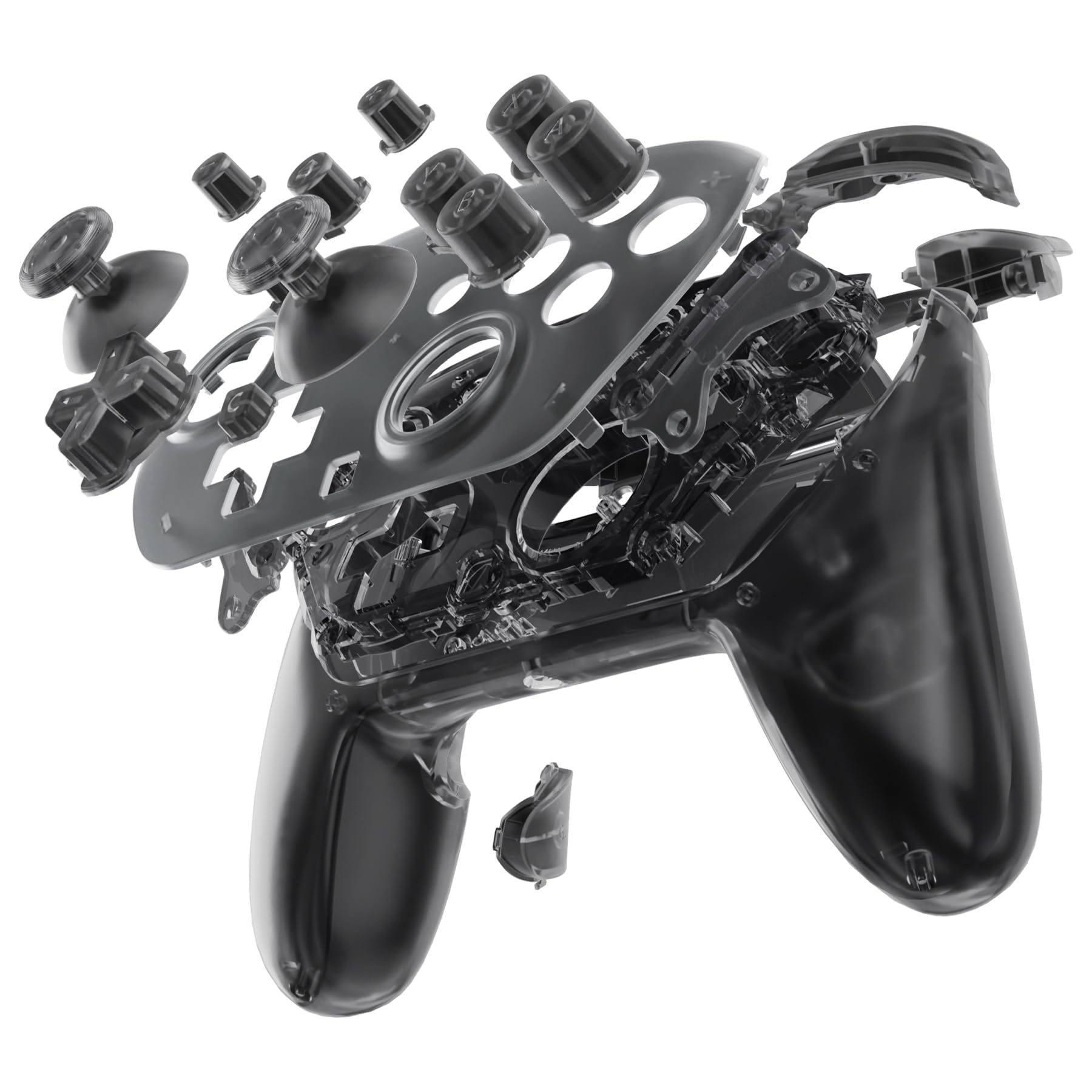 eXtremeRate DIY-Ersatz Case & Buttons Set für Switch 2 Pro Controller, Custom Front Hülle/Rückgehäuse/Joysticks/Tasten Zubehör für Nintendo Switch 2 pro Controller-Transparent Schwarz