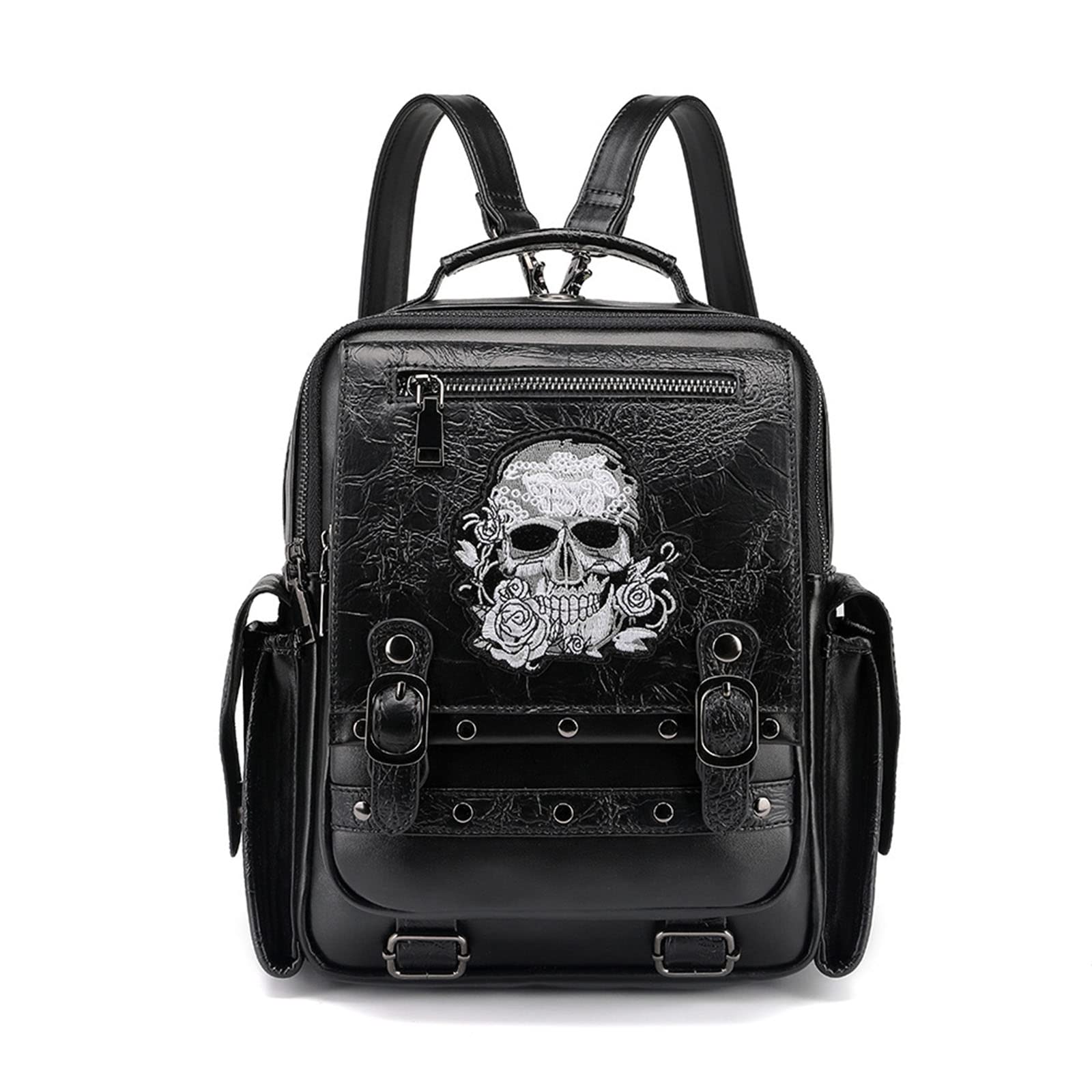 Zaino per computer portatile in pelle PU di grande capacità zaino da viaggio per studenti scuola adolescente zaino da viaggio per il fine settimana donne testa teschio studenti scuola signore laptop