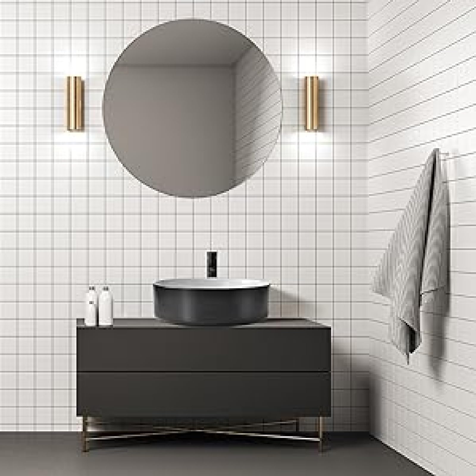 Lavandino moderno in ceramica nera con rubinetto, lavabo rotondo da bagno per lavaggio a mano, ideale per hotel e balconi, design elegante guardaroba