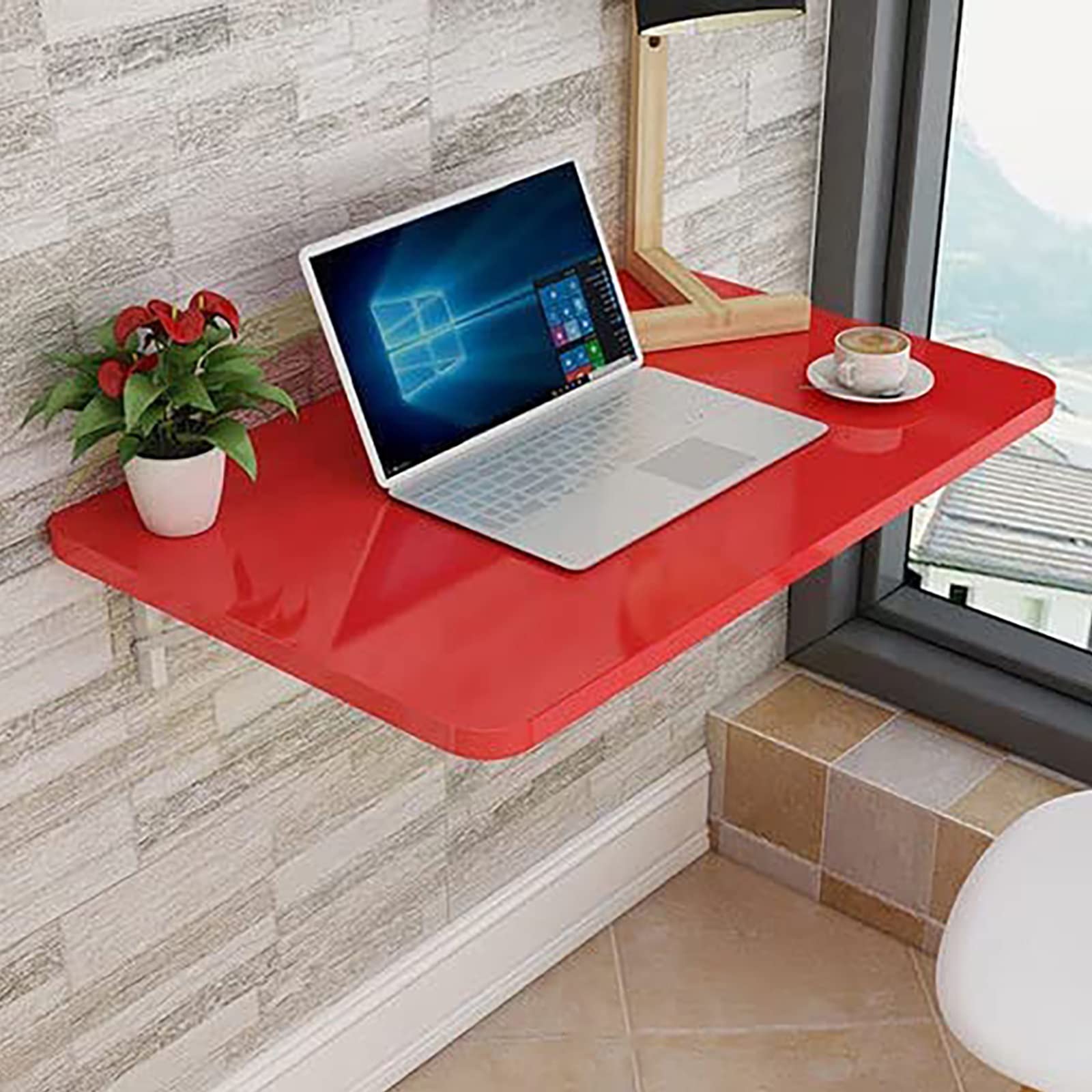 SXZenSpace Wall Mounted Folding Table Drop Leaf Computer Desk Space Saving Floating Dining for Home Office Kitchen Bedroom Red 100x30cm Workbench