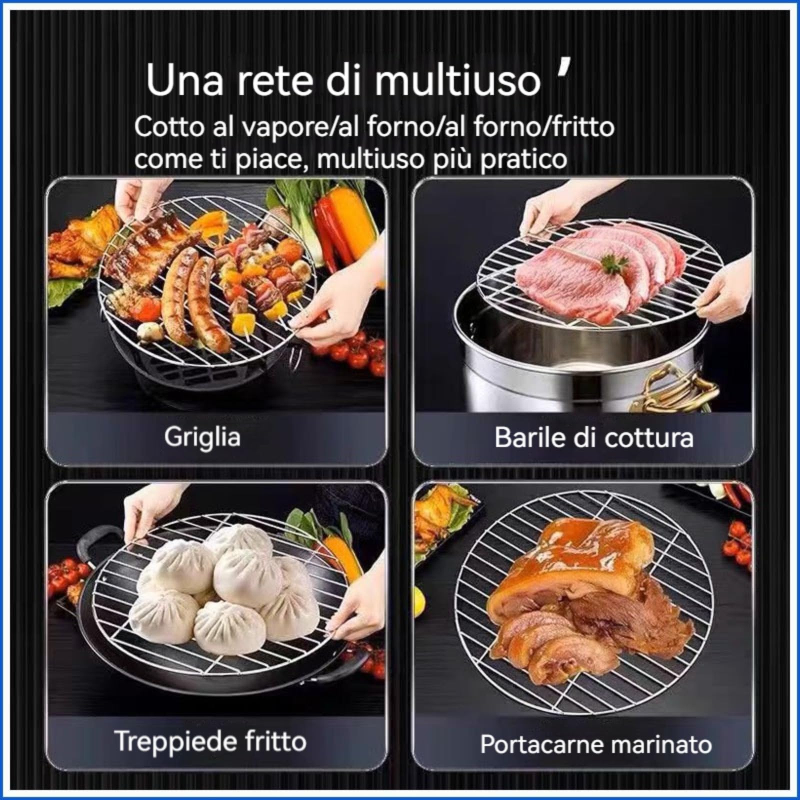 Griglia Rotonda per Barbecue, in Acciaio Inox, griglia da Campeggio all'aperto, griglia da Cucina,Diametro 28/30 /33/35 /38/40 cm, Costruzione saldata Durevole, Riscaldamento Uniforme