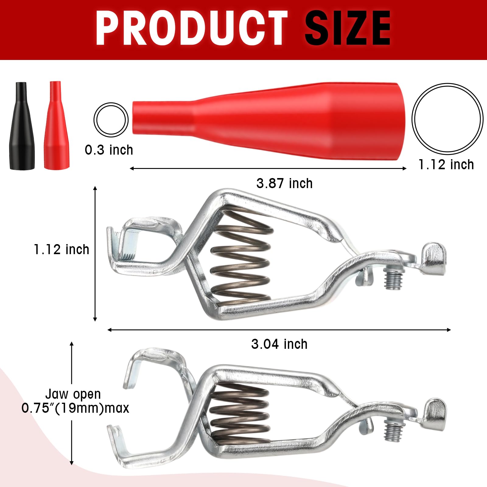Sabary BU-24APN Morsetti a coccodrillo resistenti per batteria da 25 A, con terminali a vite, manicotti isolati, clip di prova in metallo per test batteria automobilistica, applicazioni elettroniche