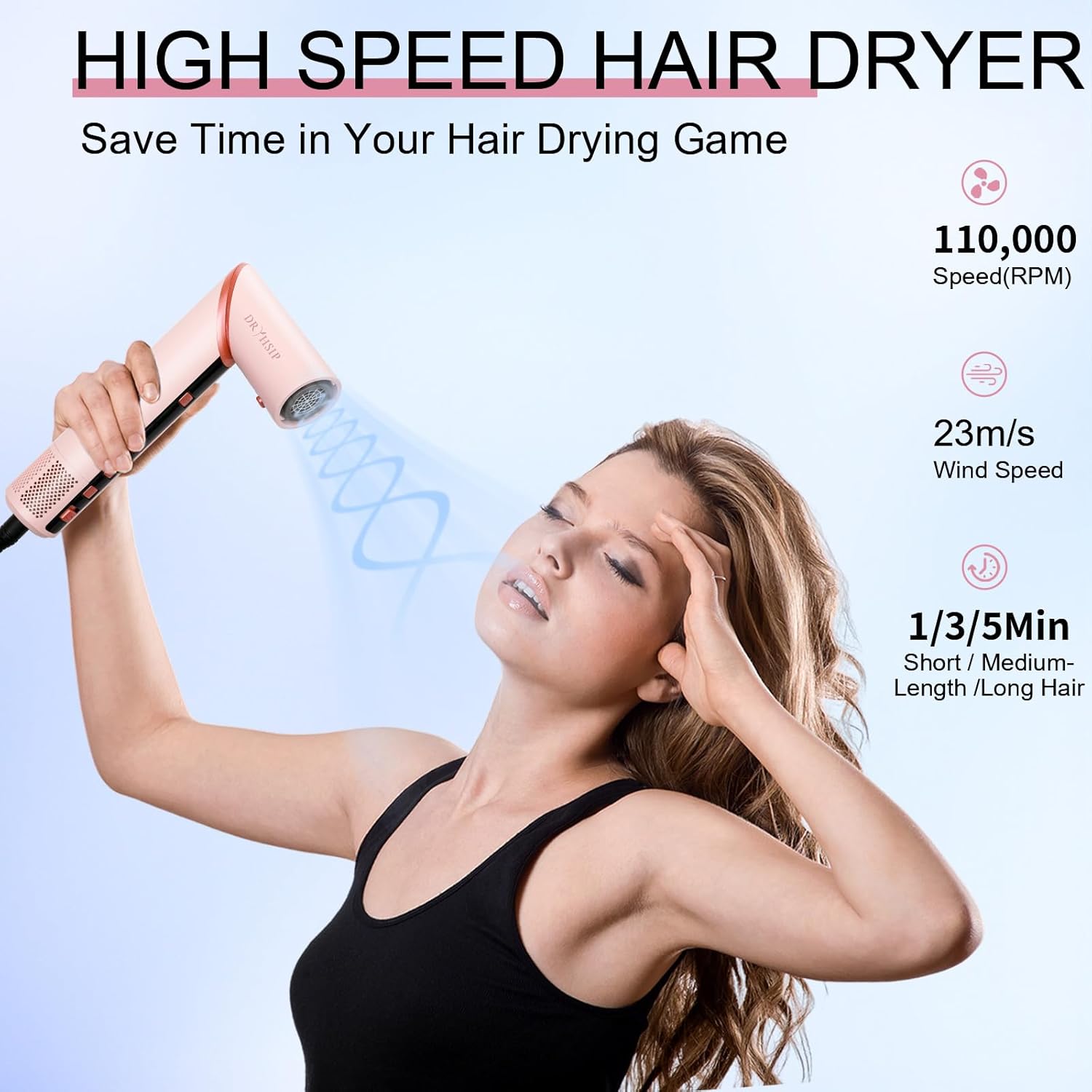 9 in 1 Hair Styler Curler & Air Dryer Brush, 110,000 RPM High-Speed Negative Ionic Foldable Hair Dryer Fast Drying, Multi Professional Hot air Styler for Curling Volumizing Straightening Styling(Pink) - Image 3