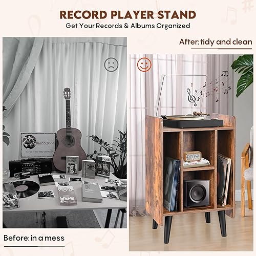 Miniatura 3 de Soporte para tocadiscos, tocadiscos con almacenamiento de vinilo, estante de audio, mesa de noche con patas de madera para dormitorio, sala de