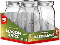 Sewanta Wide Mouth Mason Jars 32 oz (4 Pack) with Lids & Bands - Canning, Fermenting, Pickling, Microwave/Freezer/Dishwasher Safe
