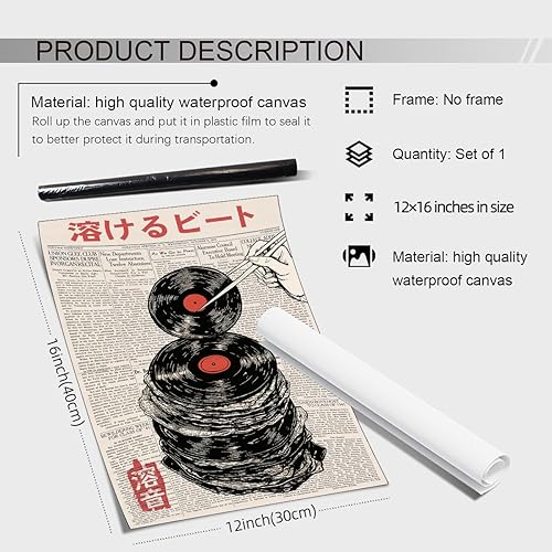 Miniatura 7 de Pósteres de música retro, lienzo de periódico japonés, arte de pared, divertido disco de vinilo derretido, pintura abstracta moderna de moda para