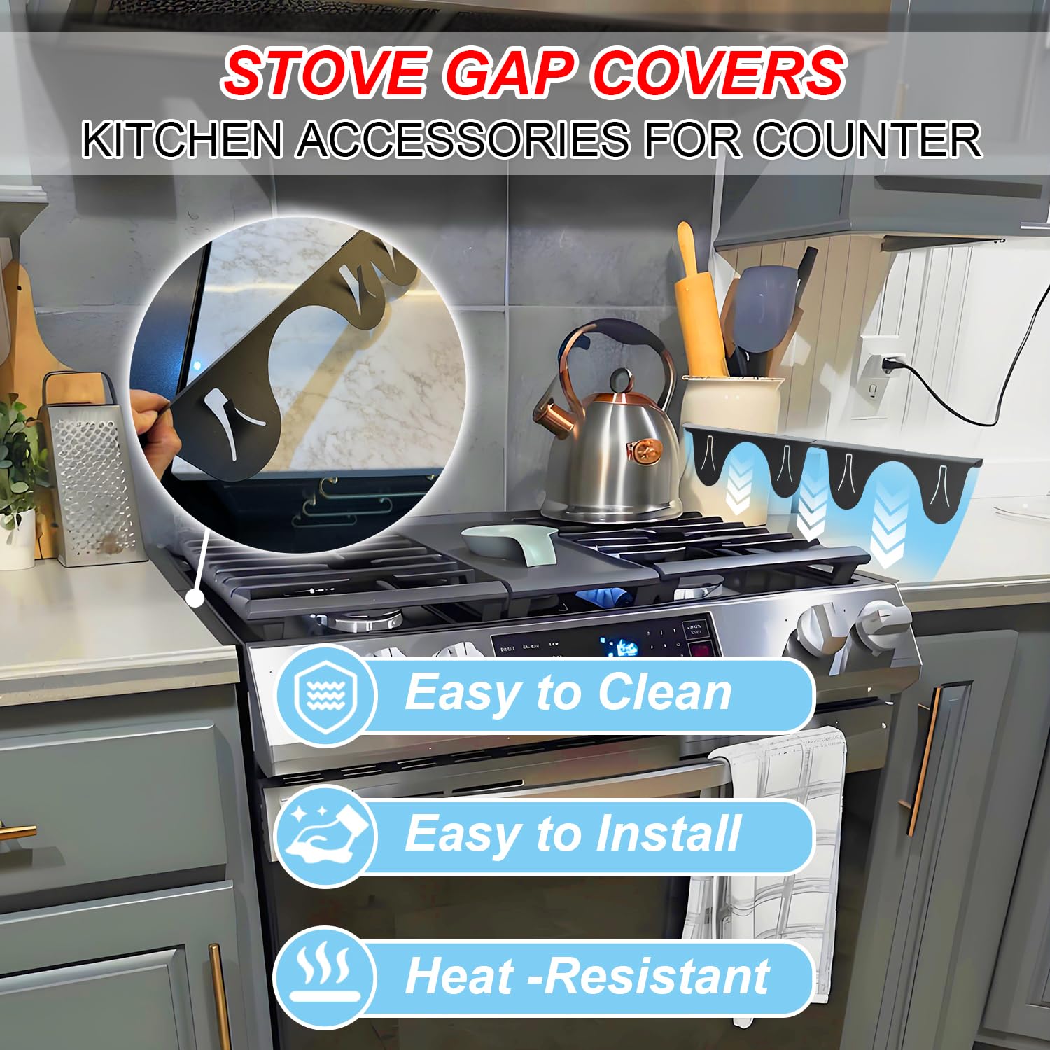 Stove Gap Covers – Adjustable Stainless Steel Filler For Kitchen Stove & Counter Gaps (2 Pack)