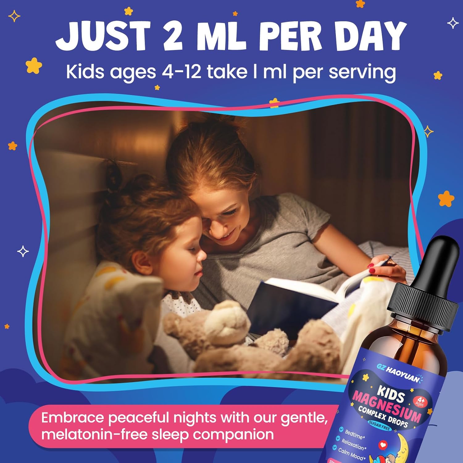 2 Pack Magnesium Glycinate Drops for Kids - Liquid Magnesium Drops with L-theanine, Chamomile & Vitamin B6 for Sleep, Relaxation, Calm & Focus, Strawberry Flavor, 4 Fl Oz